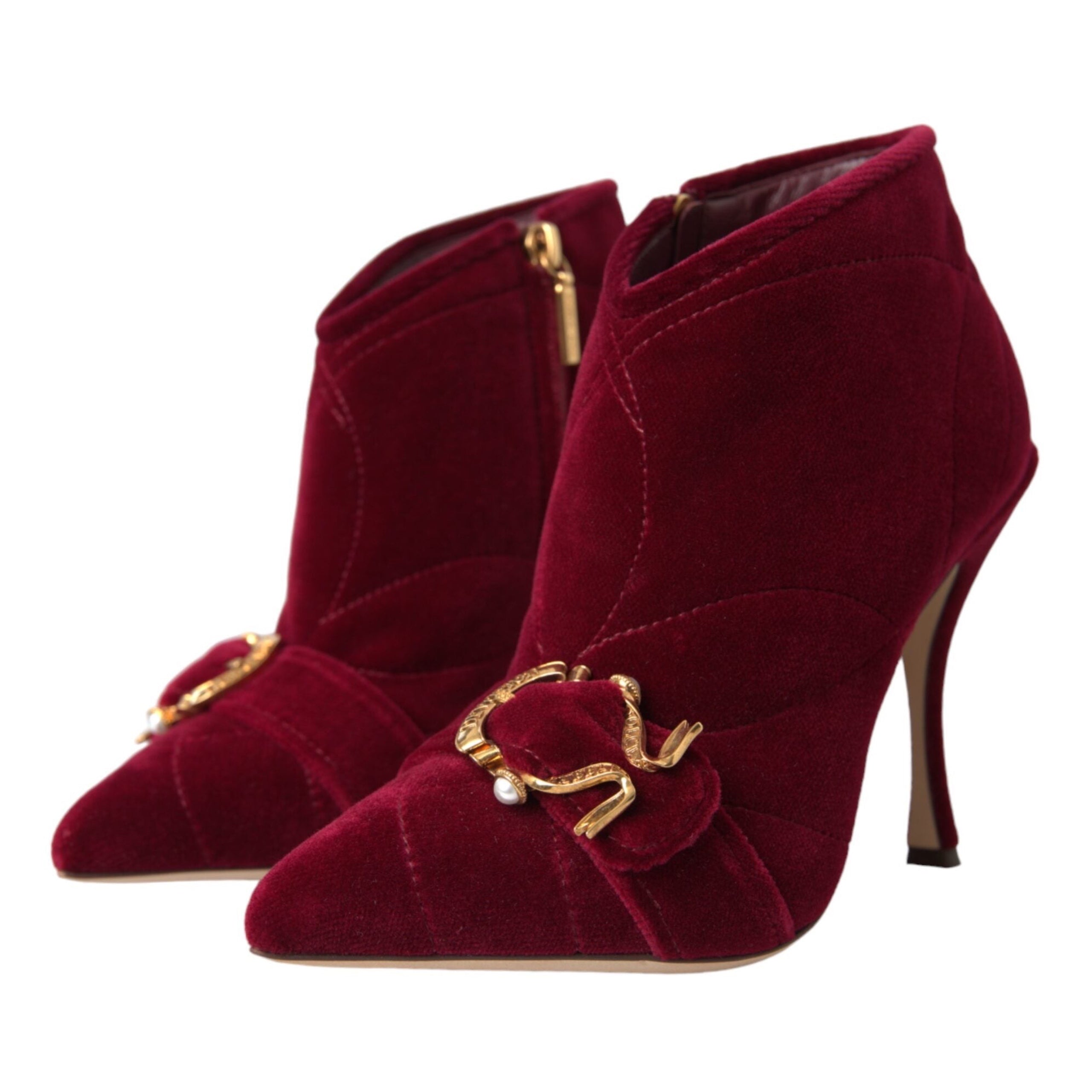 Dolce & Gabbana Dark Red Velvet Devotion Buckle Boots