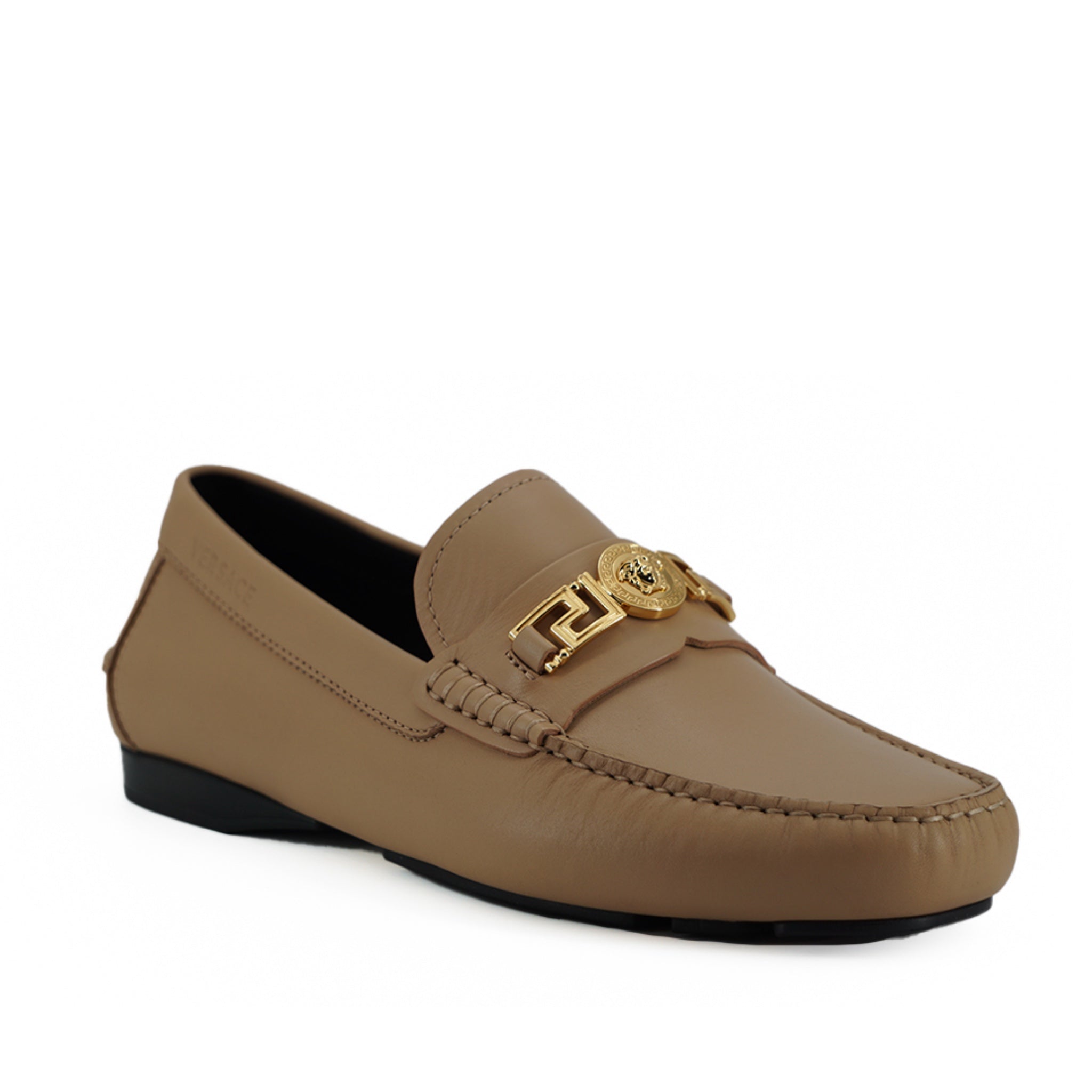 Versace Medusa Gold-Tone Leather Loafers