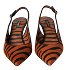 Dolce & Gabbana Black Orange Zebra Leather Slingbacks Shoes