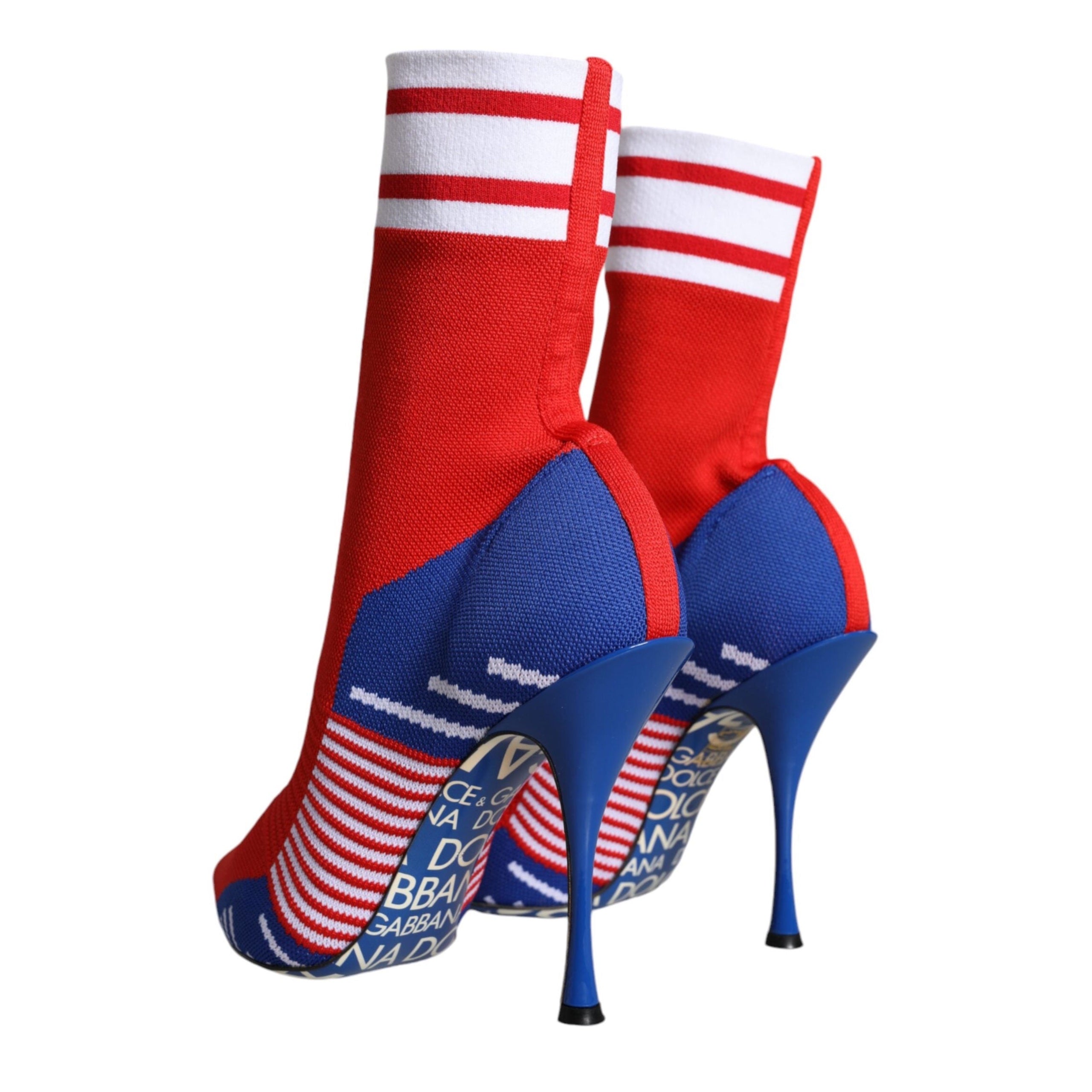 Dolce & Gabbana Red Blue Stretch Sock Style Ankle Boots Logo Shoes