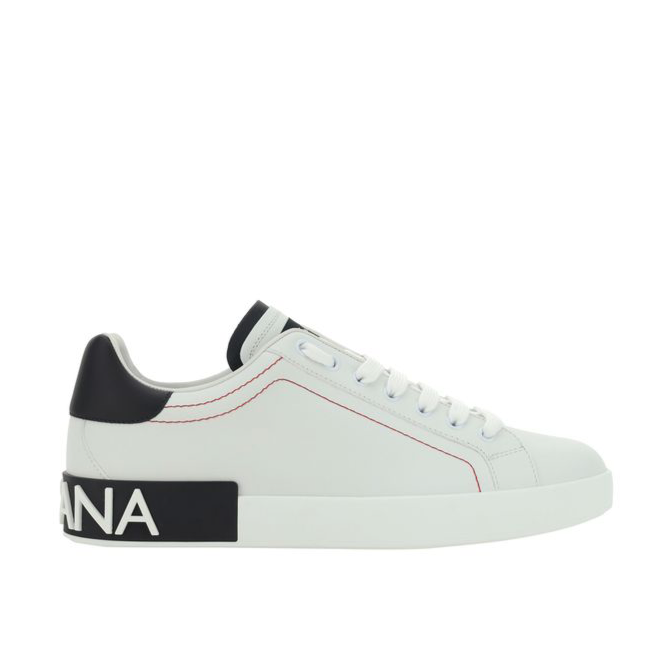 Dolce & Gabbana White Men’s Sneakers with Black Detailing & Red Stitching