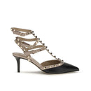 Valentino Garavani Black Studded Leather Mid Heel Pumps