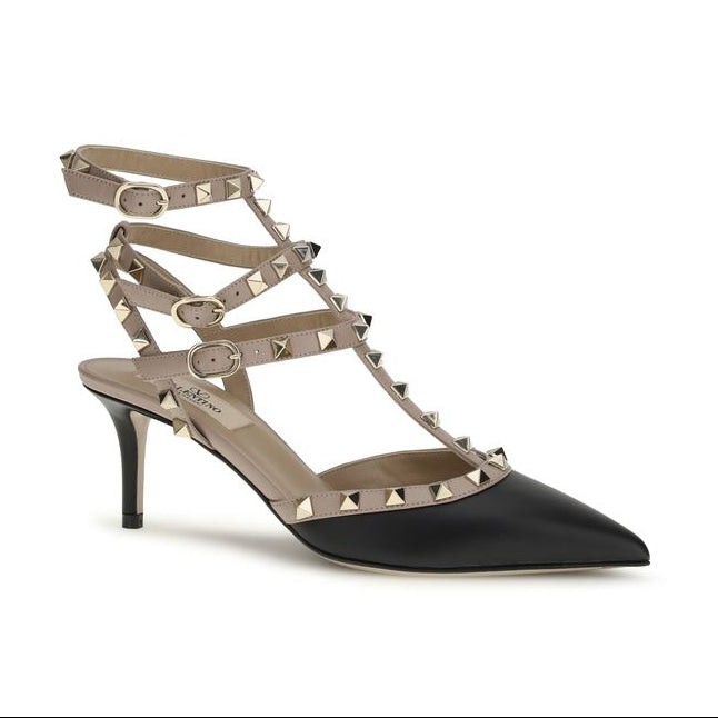Valentino Garavani Black Studded Leather Mid Heel Pumps