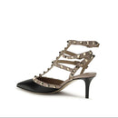 Valentino Garavani Black Studded Leather Mid Heel Pumps
