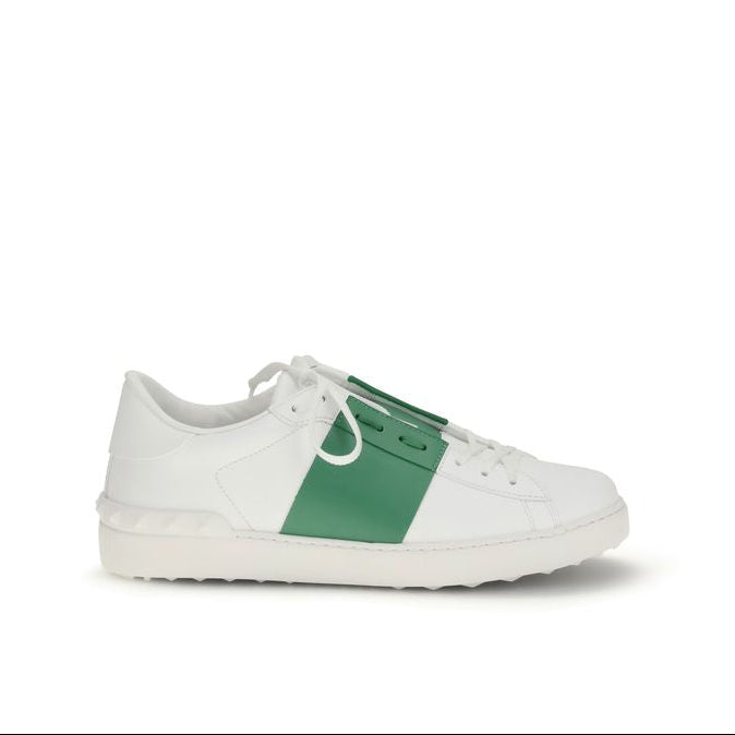 Valentino Garavani White & Green Bos Taurus Sneakers