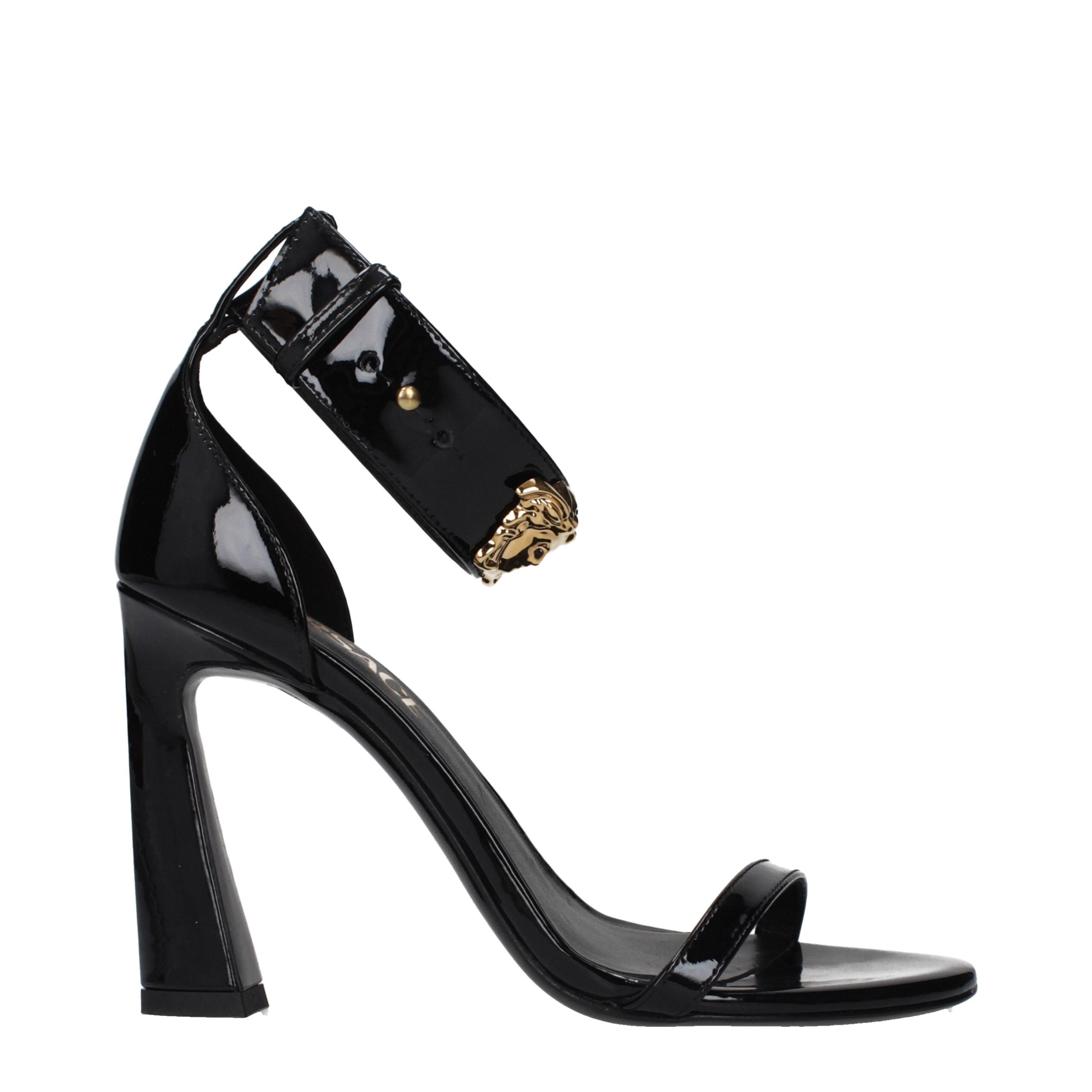 Versace Black Patent Leather Ankle Strap Heel