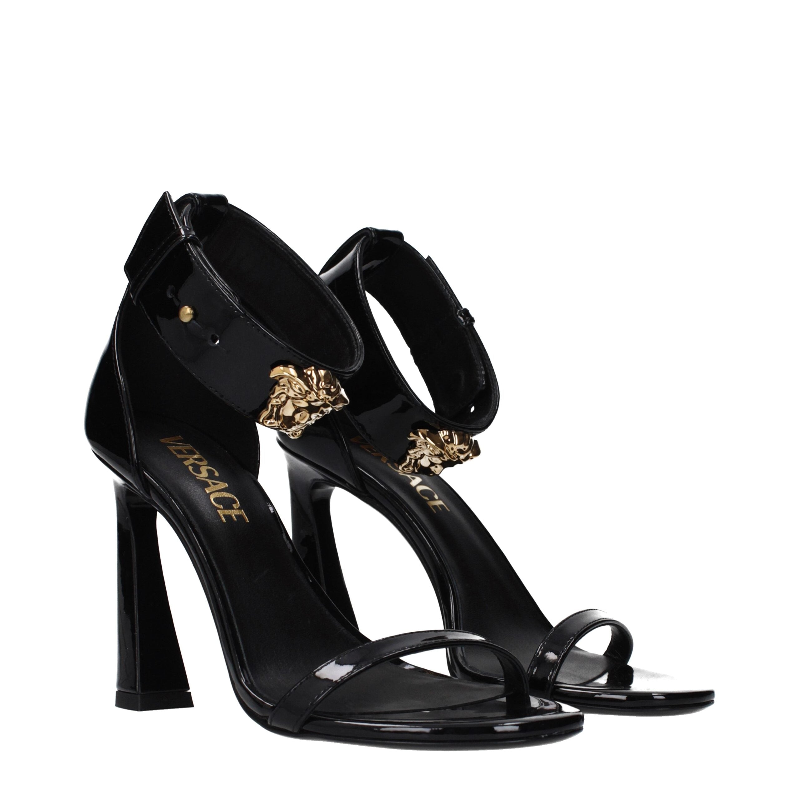 Versace Black Patent Leather Ankle Strap Heel