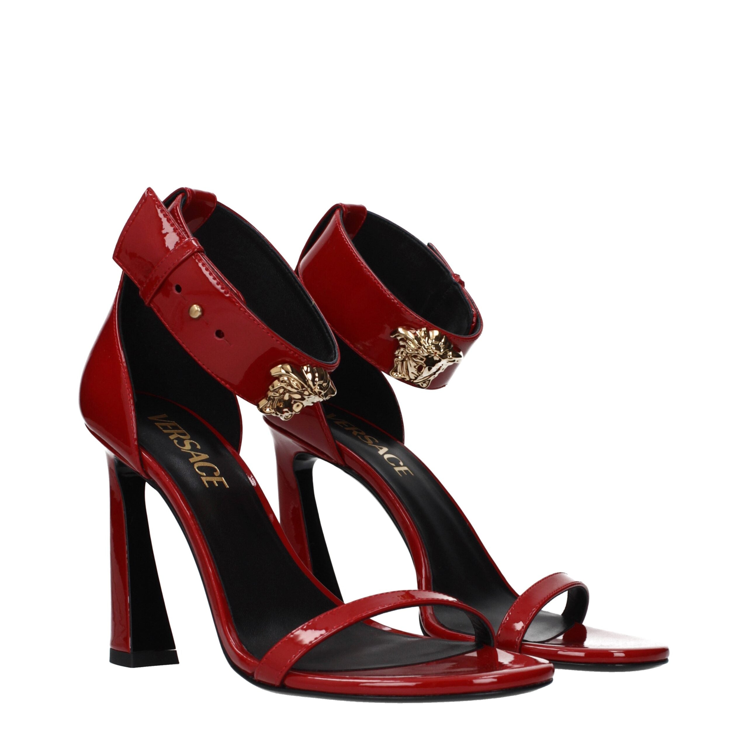 Versace Red Patent Leather Ankle Strap Medusa Sandals