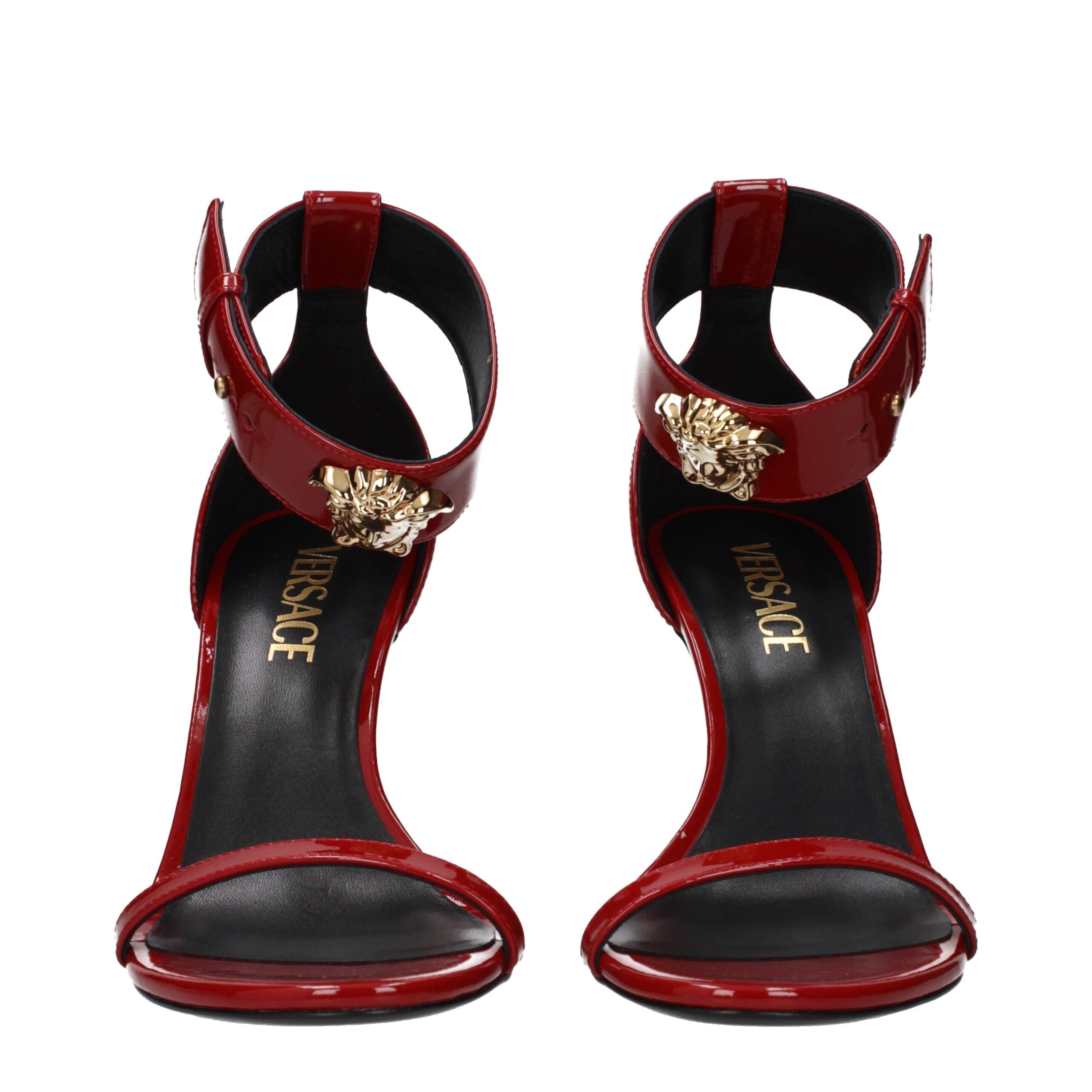 Versace Red Patent Leather Ankle Strap Medusa Sandals