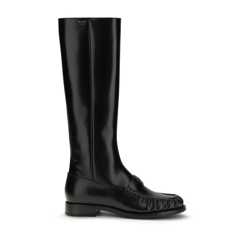 Prada Black Leather Knee High Boots