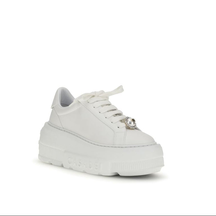 Casadei White Pearl Platform Sneakers