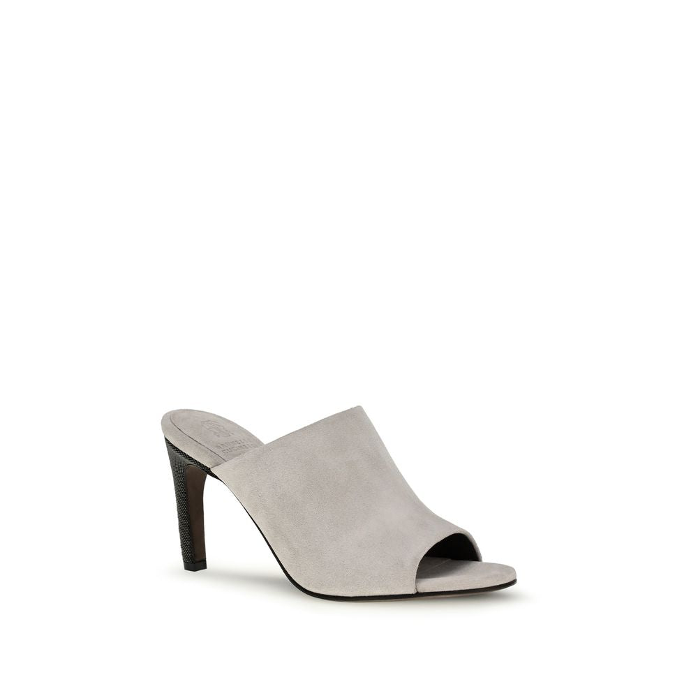 Brunello Cucinelli Gray Suede Mules