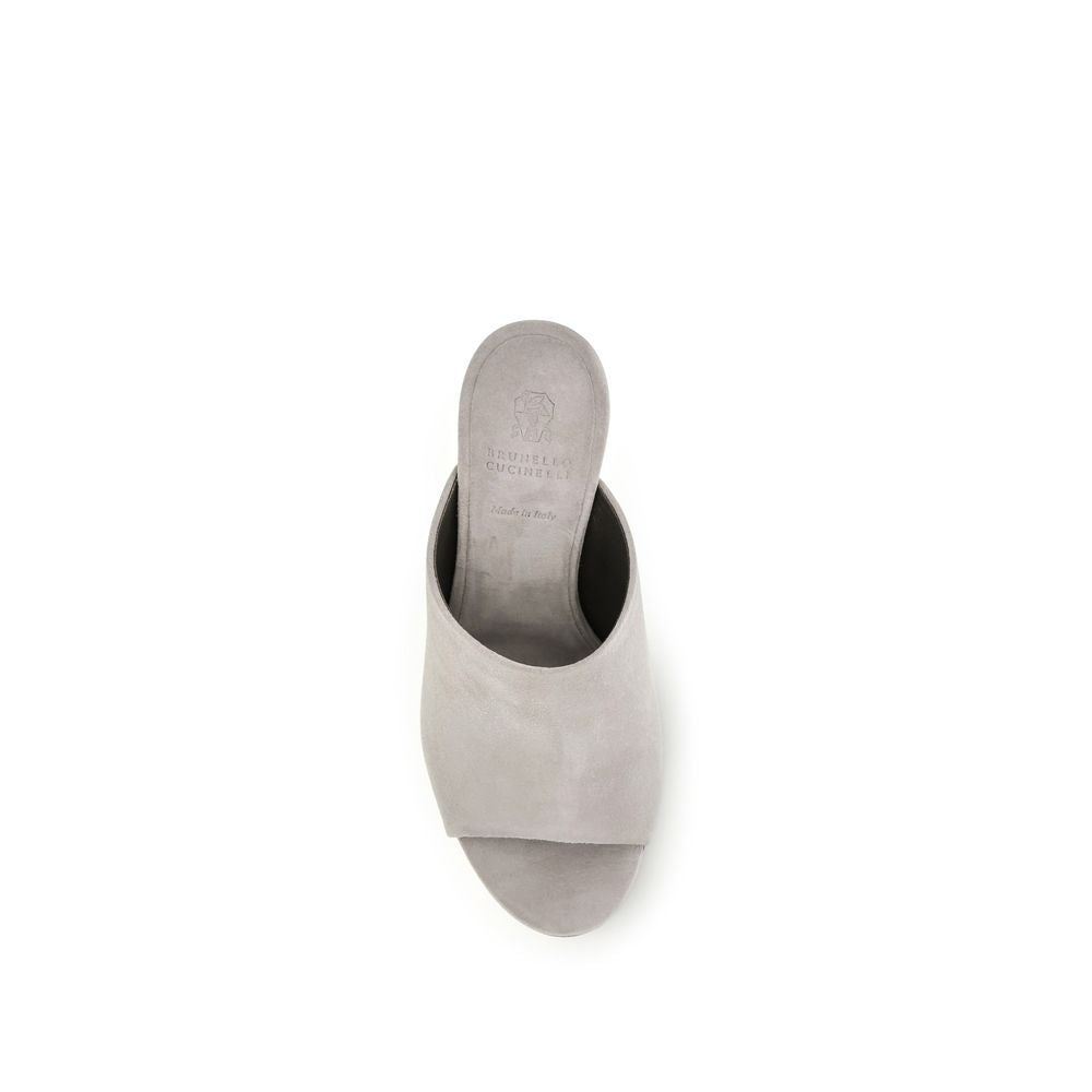 Brunello Cucinelli Gray Suede Mules