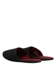 Dolce & Gabbana Black Wool Cashmere Red Quilted Slippers Shoes