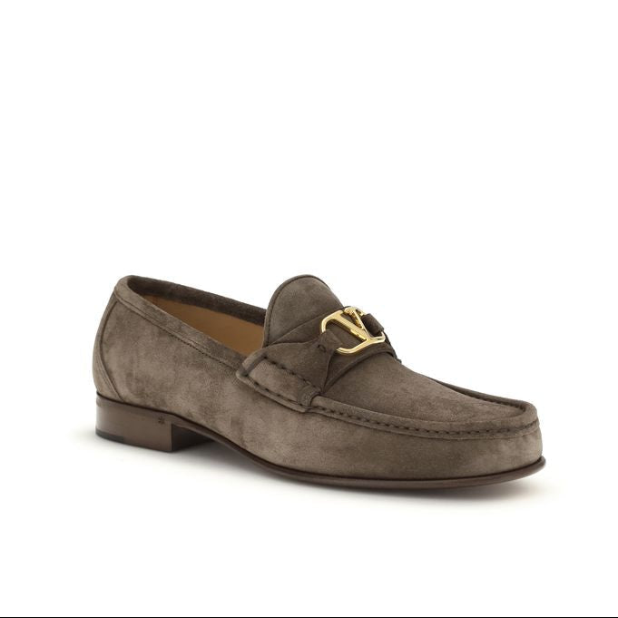 Valentino Garavani Brown Calf Leather Bos Taurus Slip-On Loafers