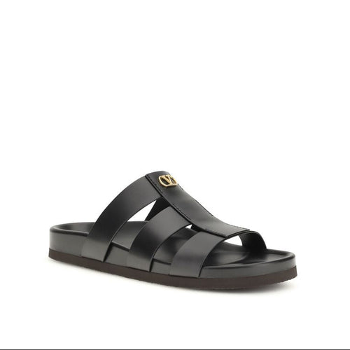 Valentino Garavani Black Calf Leather Bos Taurus Sandals