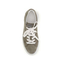 Gray sneaker with white laces on a white background