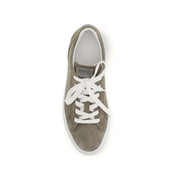 Gray sneaker with white laces on a white background