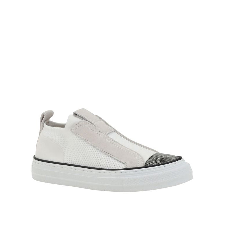 Brunello Cucinelli White Beaded Low Top Sneakers