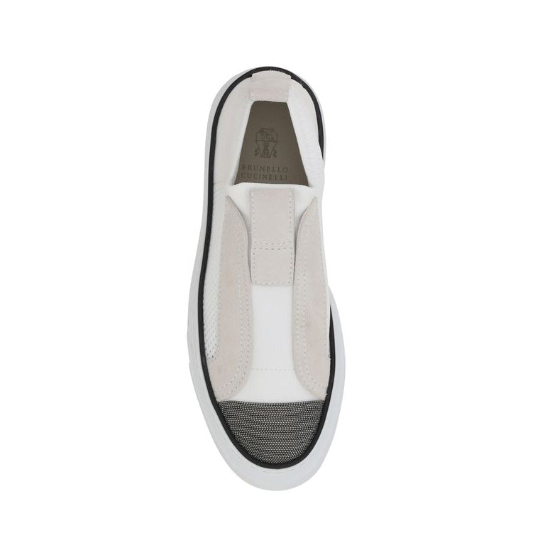 Brunello Cucinelli White Beaded Low Top Sneakers