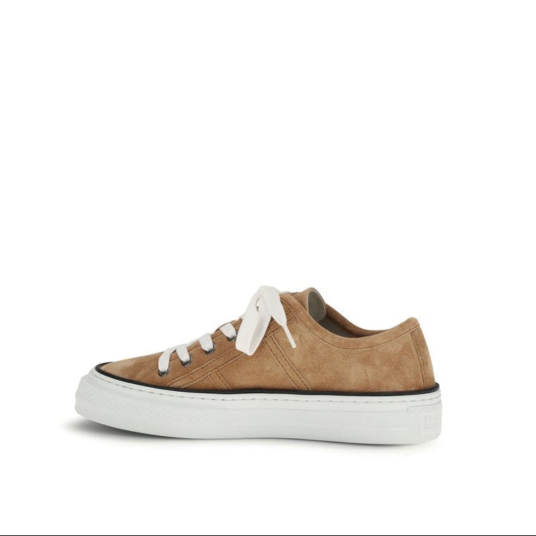 Brunello Cucinelli Beige Calf Leather Bos Taurus Low Top Sneakers