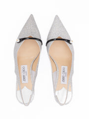 Jimmy Choo Silver Fine Glitter Amita 45 Slingback Pumps