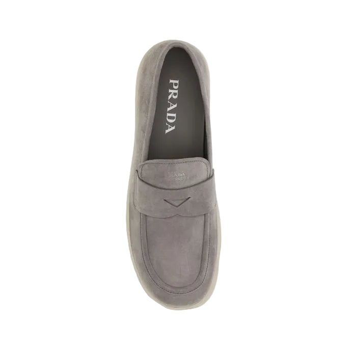 Prada Gray Suede Slip-On Loafers