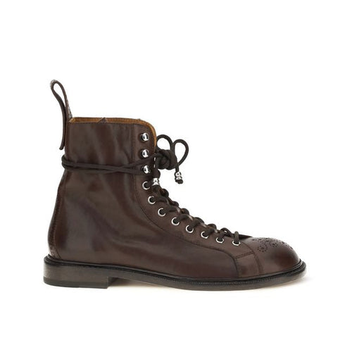 Versace Brown Calf Leather Bos Taurus Lace-Up Boots