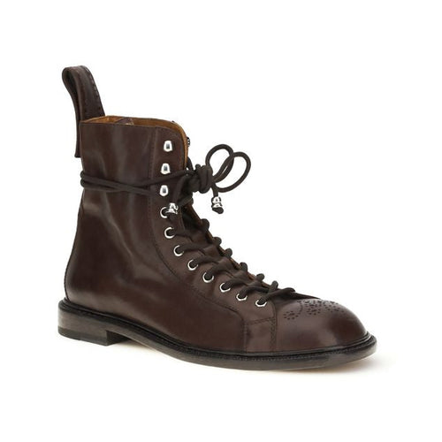 Versace Brown Calf Leather Bos Taurus Lace-Up Boots