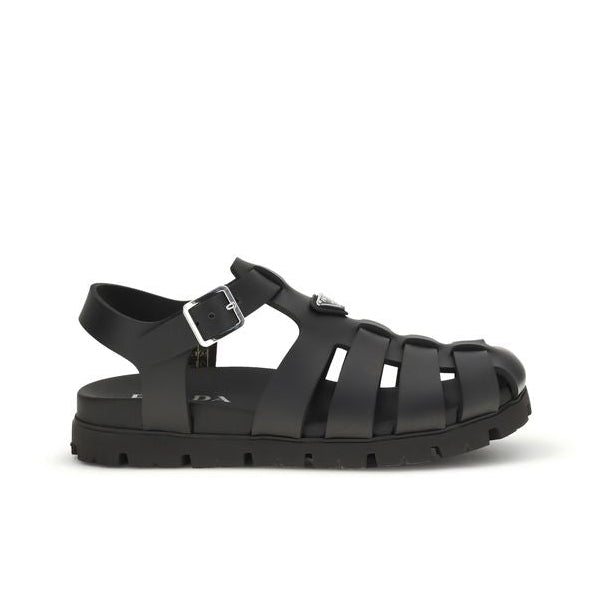 Prada Black Leather Cage Sandals