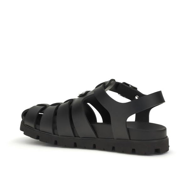 Prada Black Leather Cage Sandals