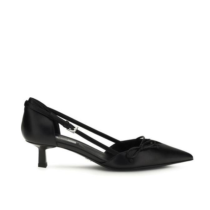 Prada Black Leather Kitten Heel Pumps