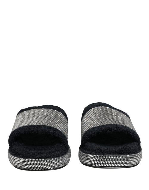 Dolce & Gabbana Black Crystal Embellished Platform Slides Shoes