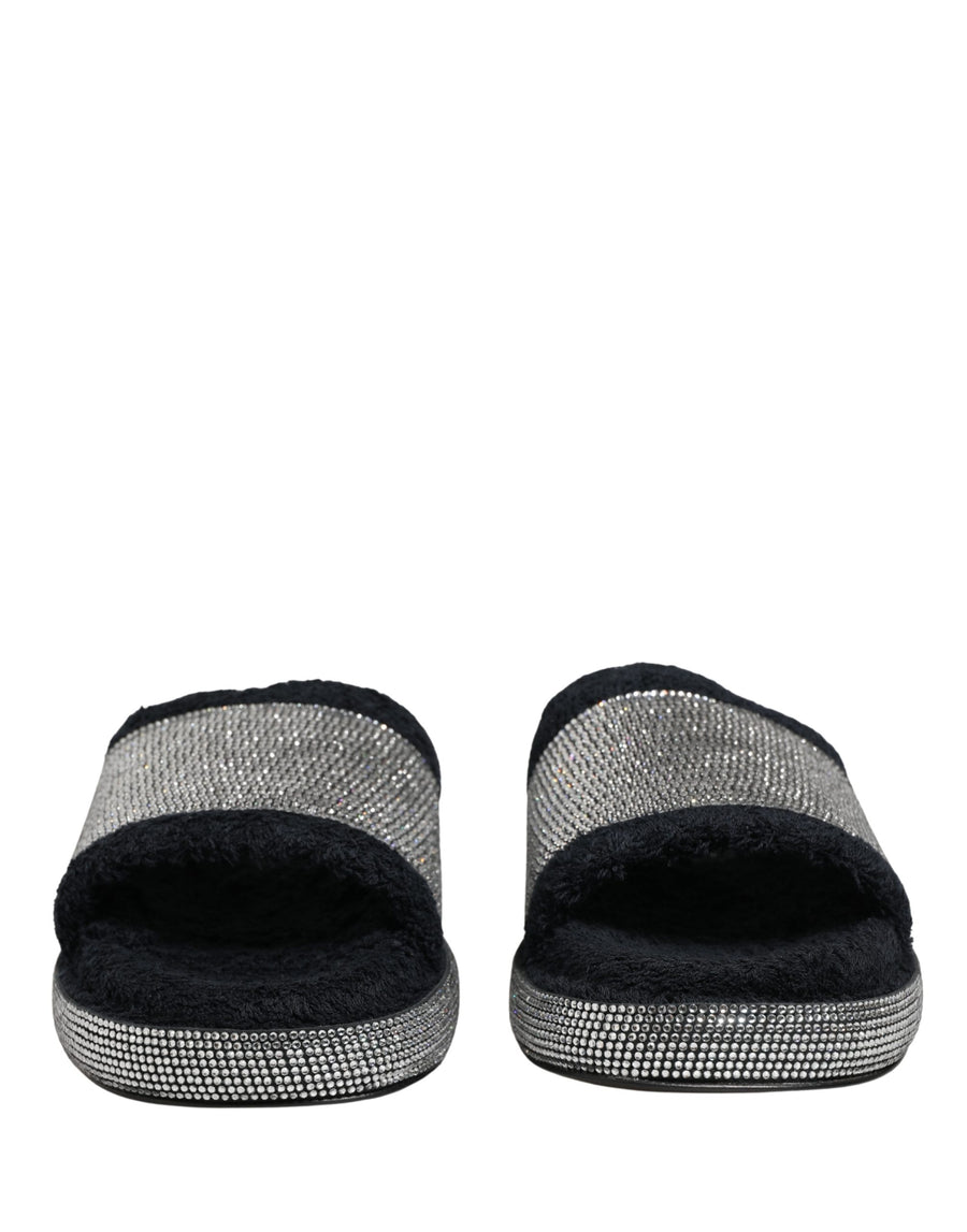 Dolce & Gabbana Black Crystal Embellished Platform Slides Shoes