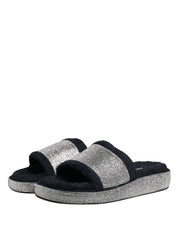 Dolce & Gabbana Black Crystal Embellished Platform Slides Shoes