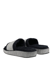 Dolce & Gabbana Black Crystal Embellished Platform Slides Shoes