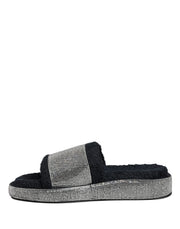 Dolce & Gabbana Black Crystal Embellished Platform Slides Shoes