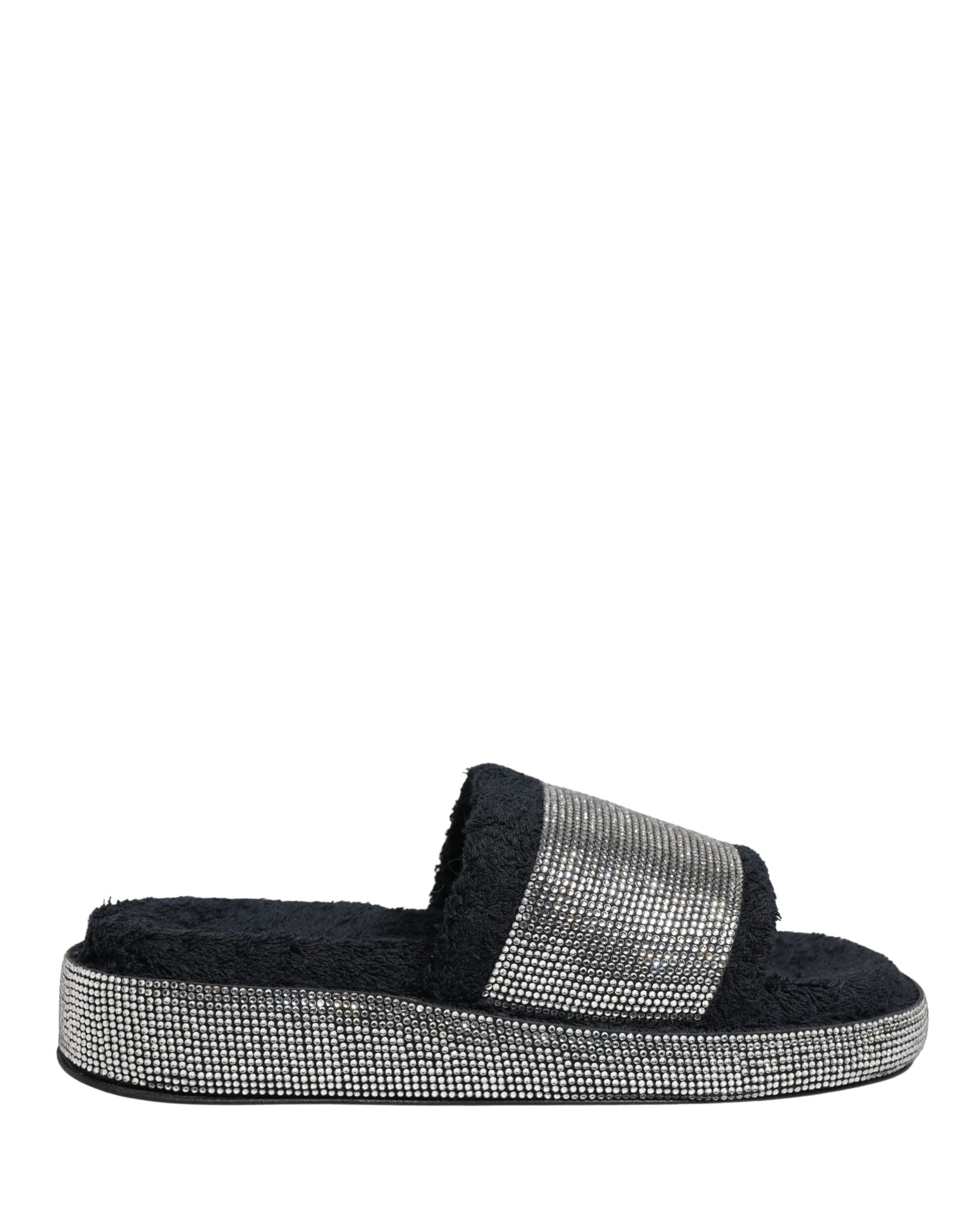 Dolce & Gabbana Black Crystal Embellished Platform Slides Shoes