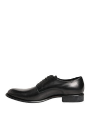 Dolce & Gabbana Black Calfskin Leather Derby Men Dress Shoes