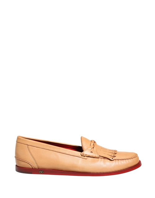 Dolce & Gabbana Beige Tassel Leather Men Slip On Loafers Shoes