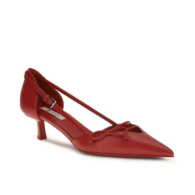 Prada Red Side-Cut Kitten Heel Pumps with Bow Detail