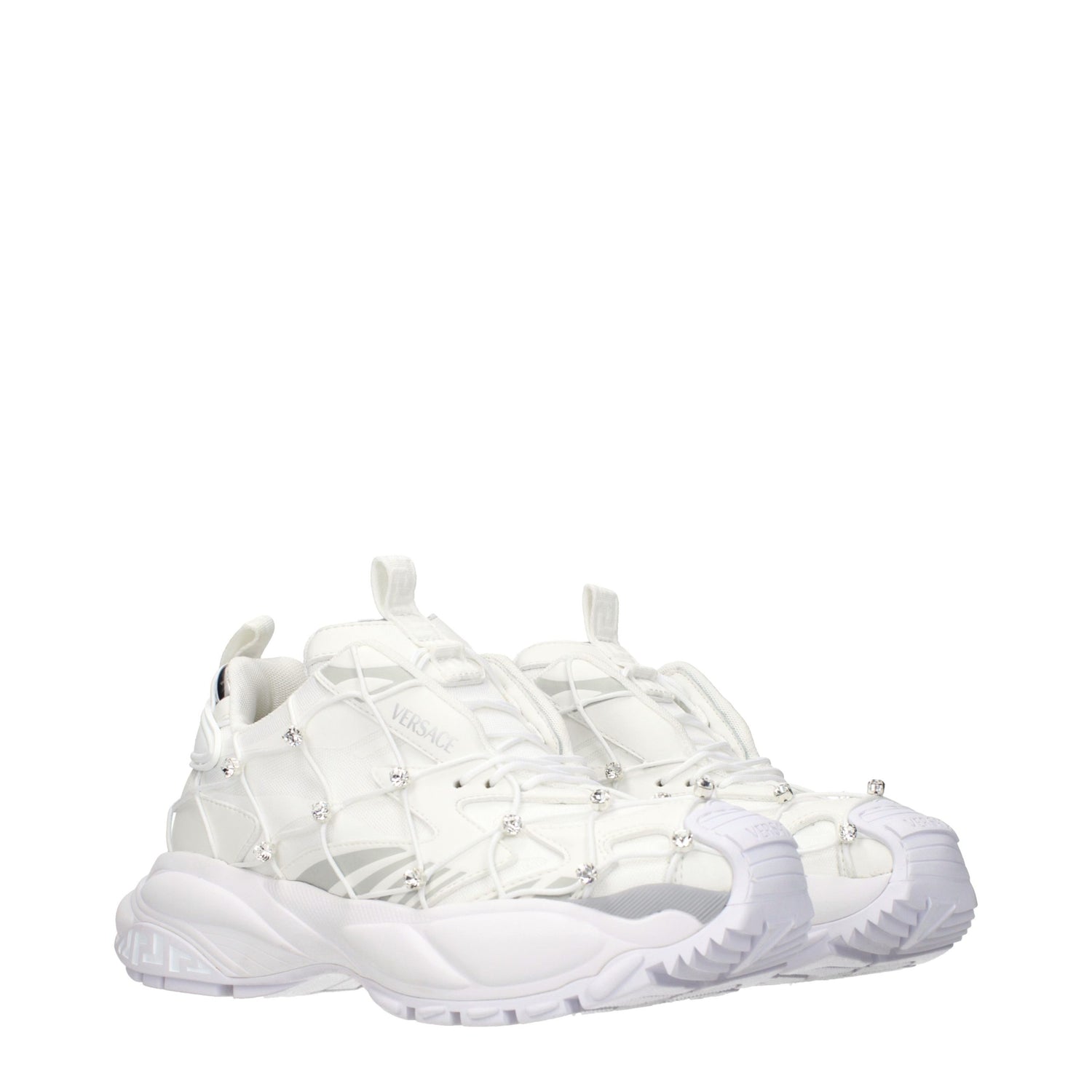 Versace White Limited Crystal Net Sneakers