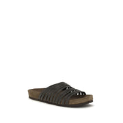 Brunello Cucinelli Black Calf Leather Bos Taurus Flat Sandals
