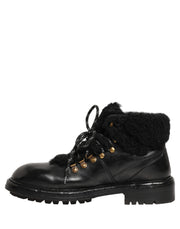 Dolce & Gabbana Black Trekking Fur Lace Leather Boots Shoes