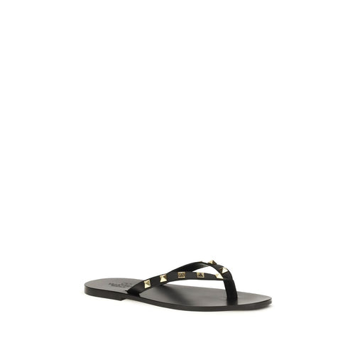 Valentino Garavani Black Calf Leather Bos Taurus Flip-Flop Sandals