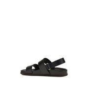 Valentino Garavani Black Calf Leather Bos Taurus Flat Sandals
