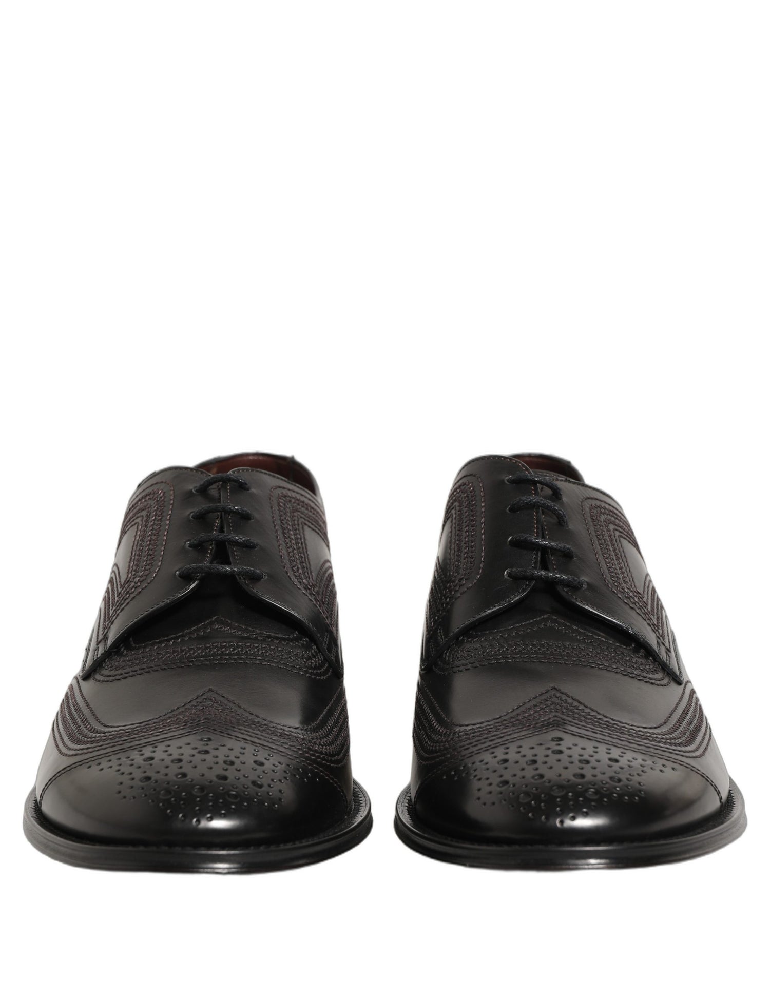 Dolce & Gabbana Black Embroidered Leather Derby Dress Shoes
