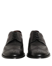 Dolce & Gabbana Black Embroidered Leather Derby Dress Shoes