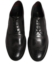 Dolce & Gabbana Black Embroidered Leather Derby Dress Shoes