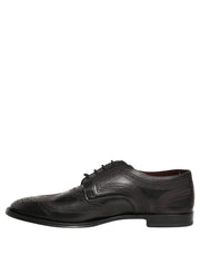 Dolce & Gabbana Black Embroidered Leather Derby Dress Shoes